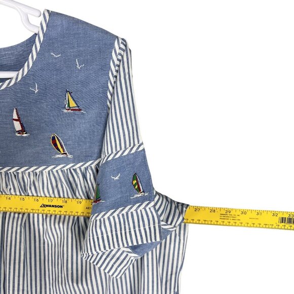 National Women 2X Chambray Striped Nautical Embroidery Dress Costal Beachy Artsy - Picture 12 of 15